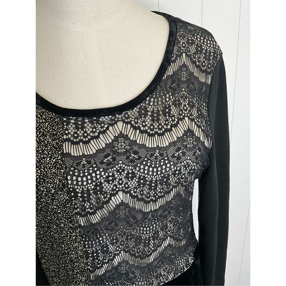 Style & Co Women Medium Pullover Tunic Top Black Mixed Media Long Sleeve Stretch - Picture 3 of 11